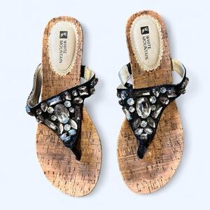 Y2K Black Rhinestone Wedges Sandals by White Mountain!